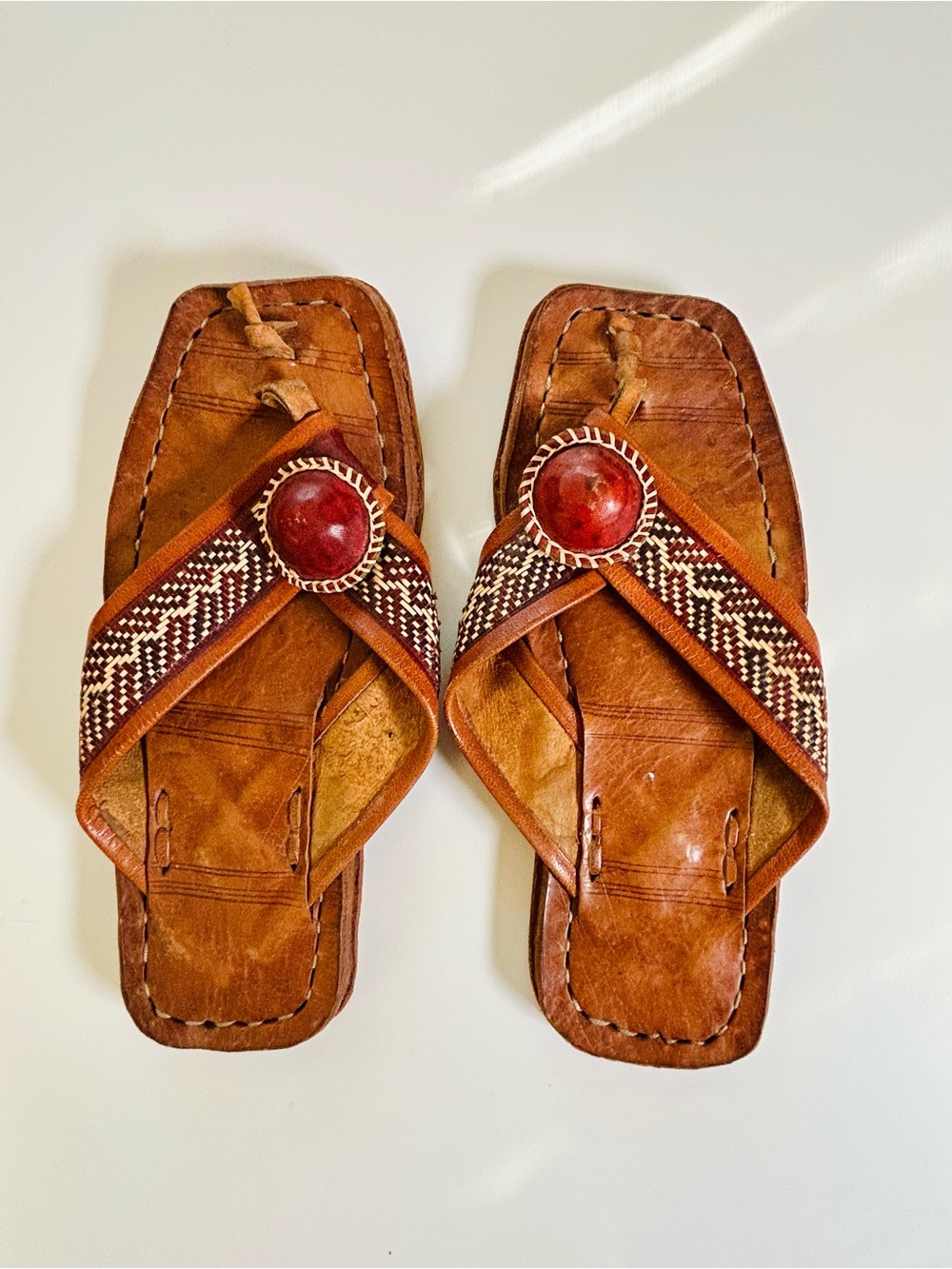 Handcrafted Brown Leather Women’s/Gender- NeutralSlide Sandals with Woven Accent